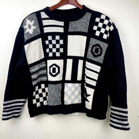 Vintage 80s Womens Sweater Sz M Whimsigoth Boho Indie Patchwork Phoebe Artsy - Picture 1 of 7